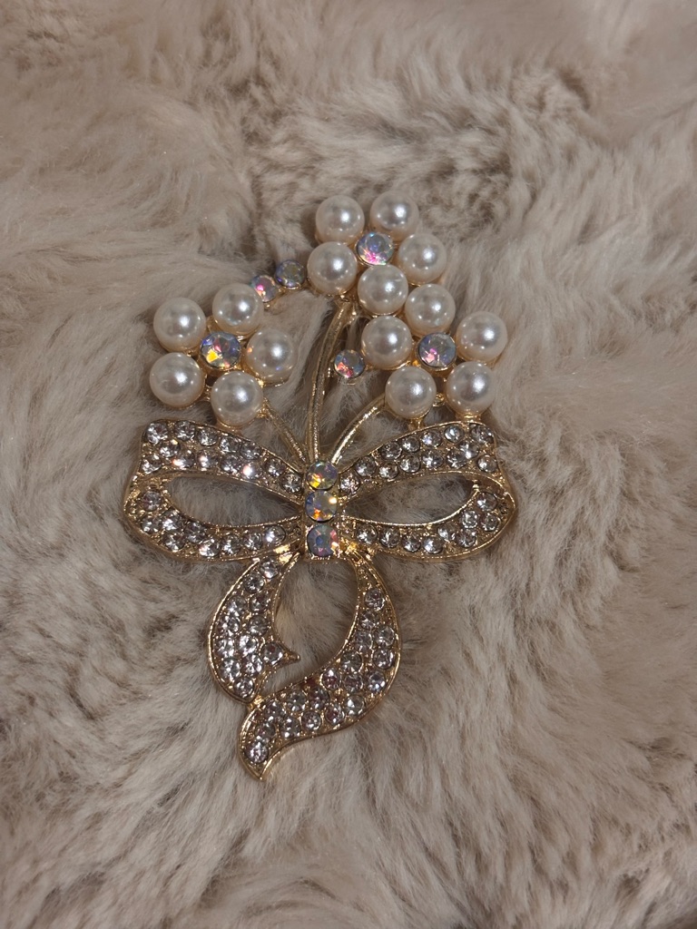 Nicole Gold-Tone Bow Brooch With Pearls & Iridescent Crystals